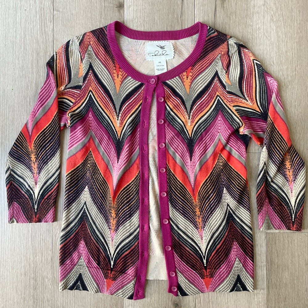 Anthropologie x Tabitha Colorful Seared Chevron Cardigan sweater Grandmacore XS